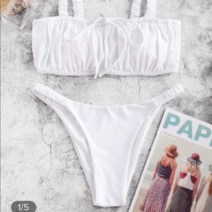 Elastic Straps Ruched Bikini Swimsuit